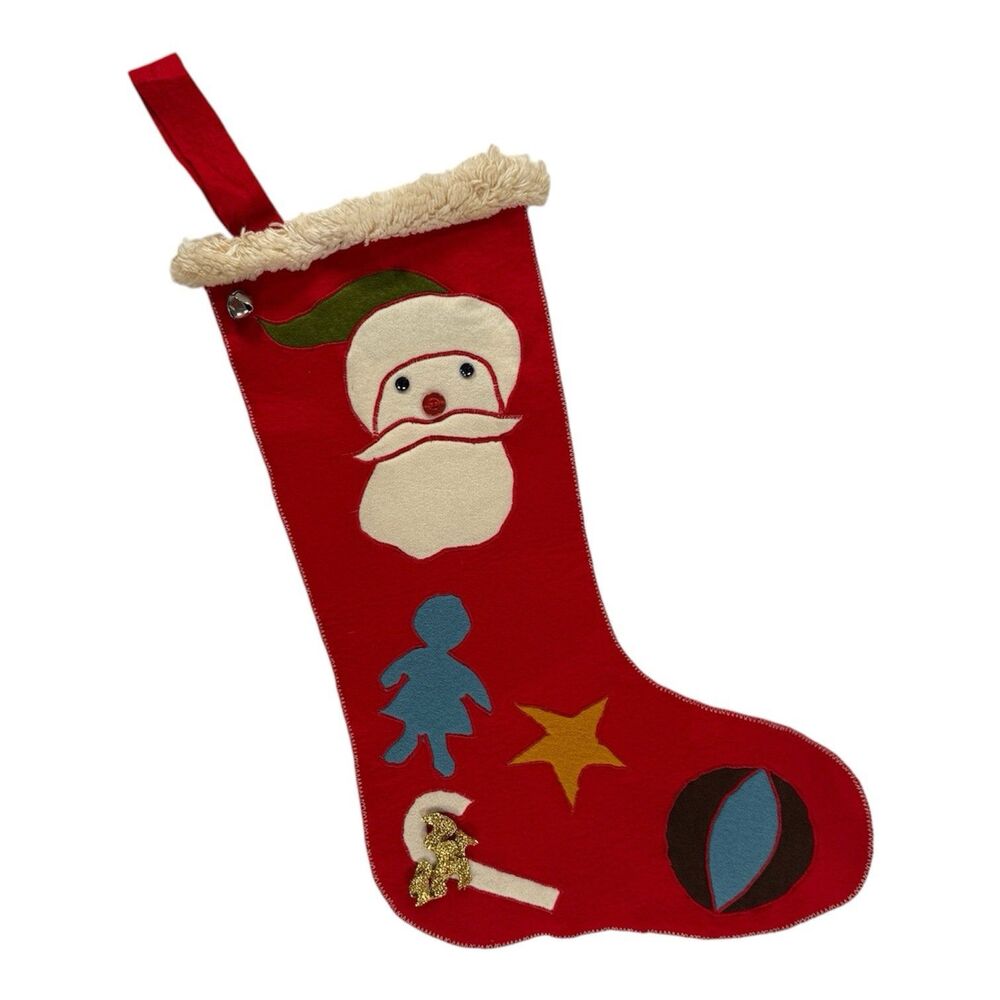 Vintage Hand Crafted Kitschy Felt Santa Christmas Stocking Trims Applique MCM
